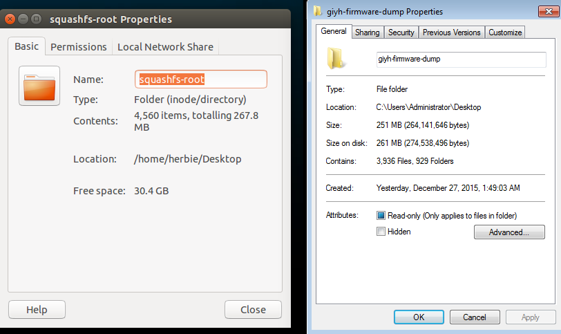 Differences in folders - One on my SIFT system extracted via DD and the other from my Windows VM using 7Zip